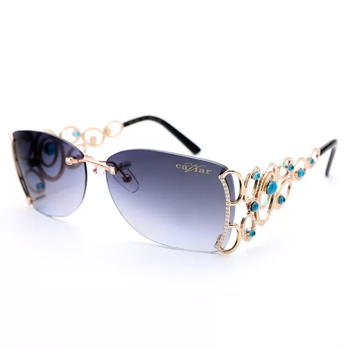 6849 C55 Turquoise Crystal Rectangular Sunglasses