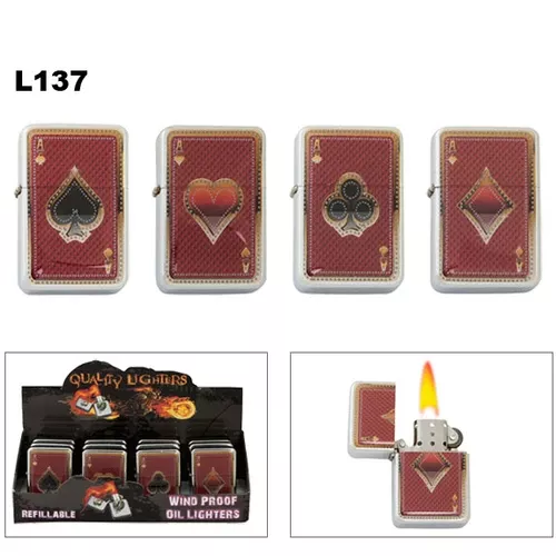 Aces of Suit Steel Lighters ~ Lighter Fluid NOT Included L137 (12 pcs.)