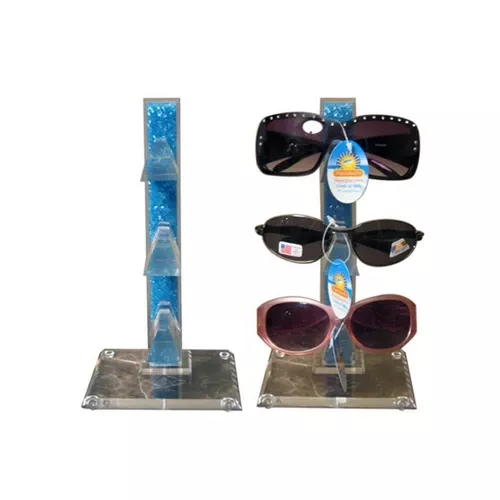 Acrylic Counter Top Sunglass Display Rack (holds 3 pair) Colored Stand | Clear Base 7042 (1 pc.)