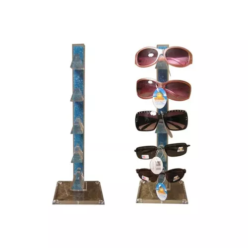 Acrylic Counter Top Sunglass Display Rack (holds 5 pair) Colored Stand | Clear Base 7041 (1 pc.)