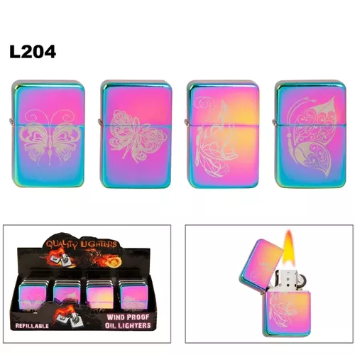Tri-Color Prism Finish ~ Lighter Fluid NOT Included L204 (12 pcs.) Laser Etched Butterflies